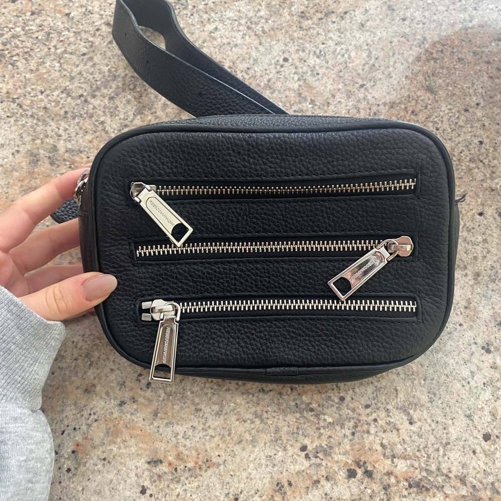 Rebecca Minkoff black Leather belt Bag with Silver Zippers